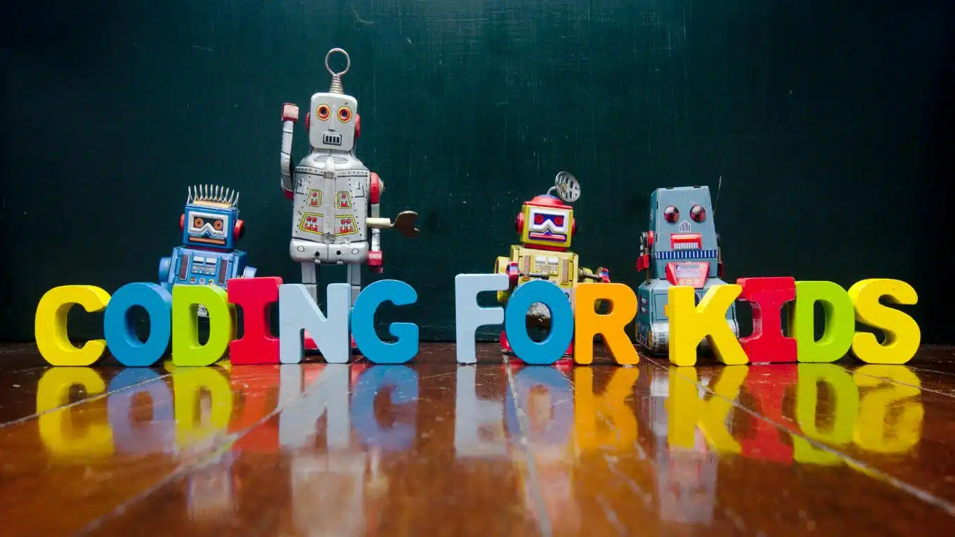 An image of the the coding for kids arranged on a table for the article coding robots.