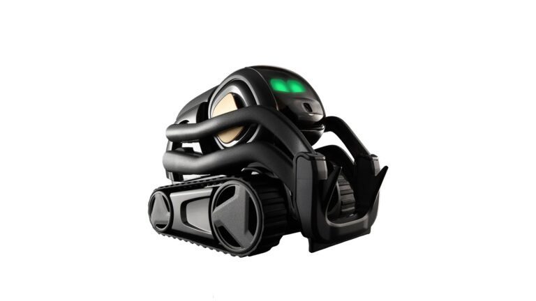 Vector Robot 2.0 AI companion with green LED display and treaded wheels on white background
